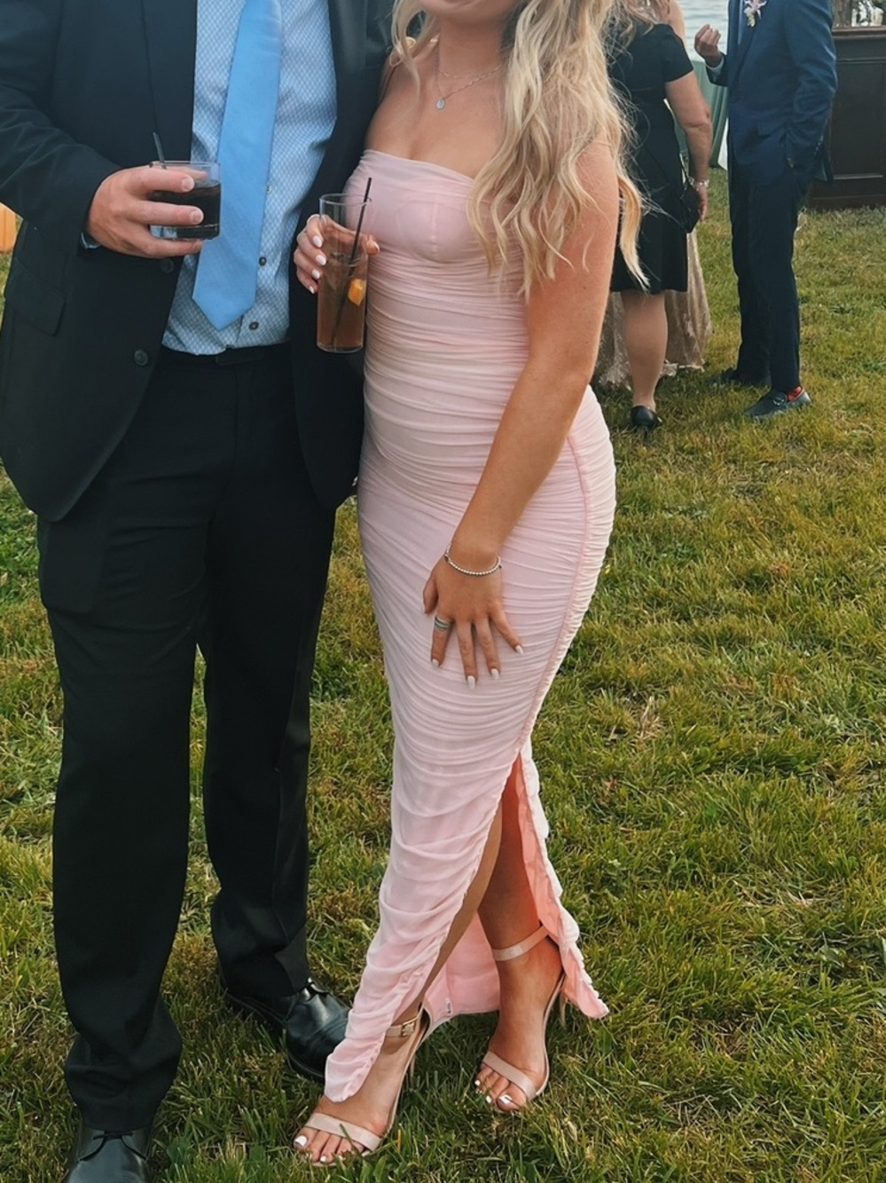 House Of CB Strapless Ruched Pink Maxi Dress